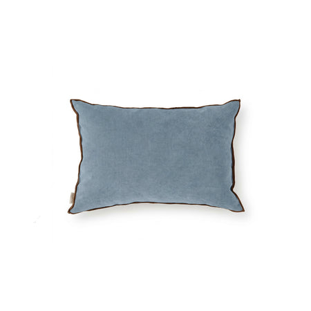 Pastel Blue Velvet Rectangular Pillow with  Brown Stitch Detail