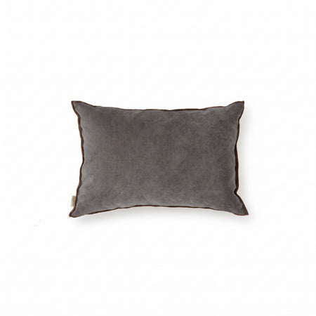 Dark Grey Velvet Rectangular Pillow with Brown Stitch Detail