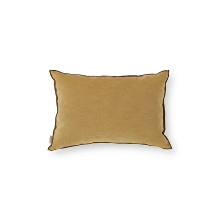 Mustard Velvet Rectangular Pillow with  Brown Stitch Detail