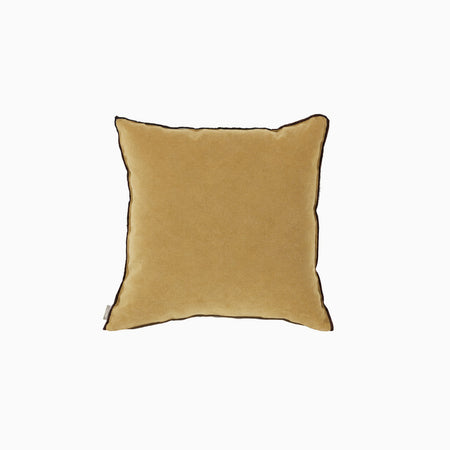Mustard Velvet Square Pillow with Brown Stitch Detail