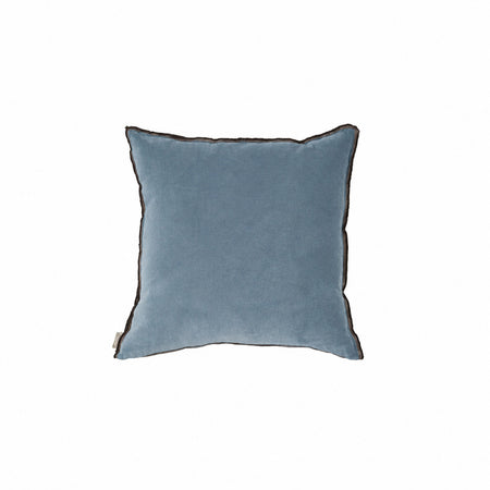 Pastel Blue Velvet Square Pillow with Brown Stitch Detail