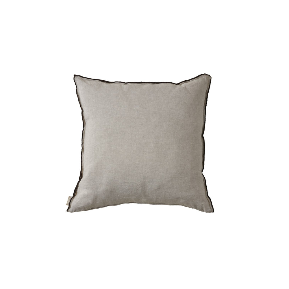 Beige Square Pillow with Brown Stitch Detail