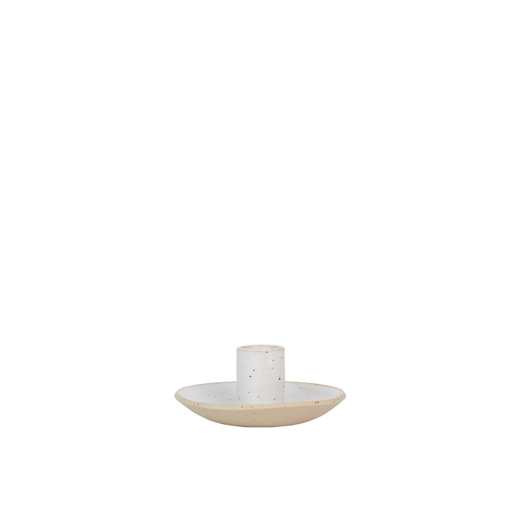 Single Beige Candle Holder With Plate