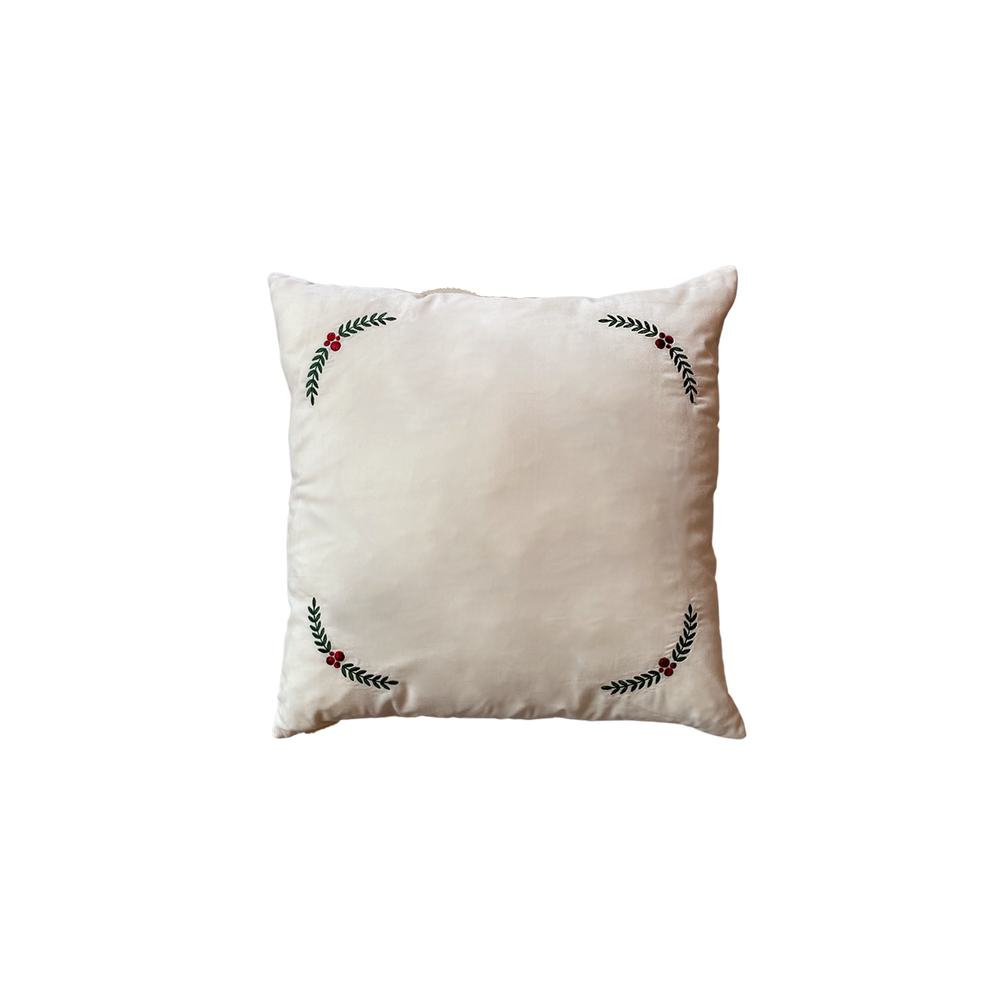 Embroidered Cream Square Velvet Pillow