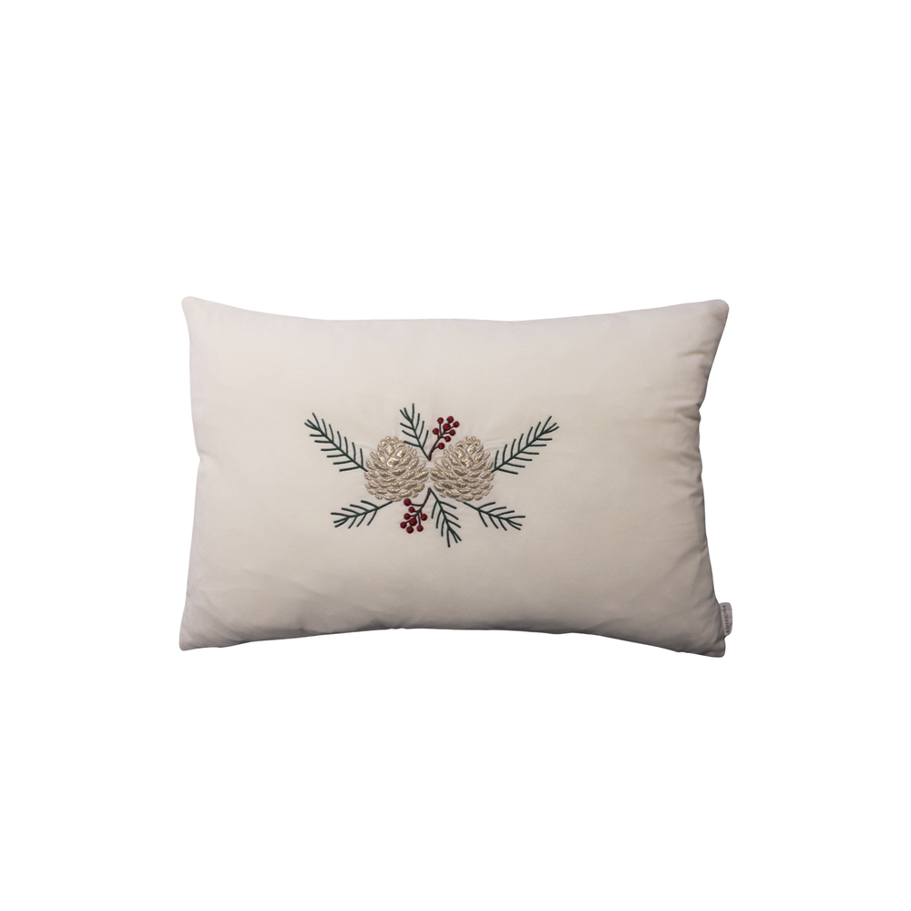 Embroidered Cream Rectangular Velvet Pillow