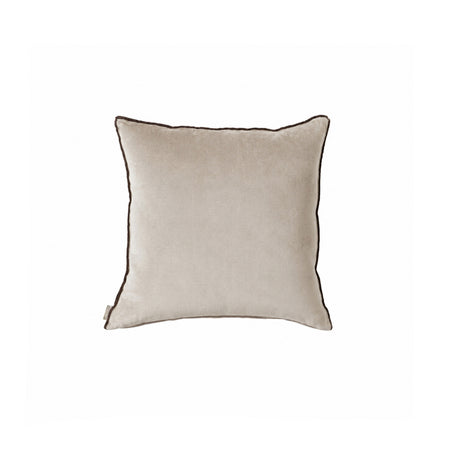 Ecru Velvet Square Pillow with Brown Stitch Detail