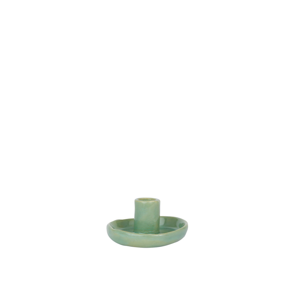 Single Green Candle Holder With Plate